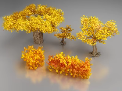 Landscape Tree Planter With Various Autumn Trees Featuring Yellow Orange Leaves 3d model