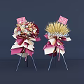 Decorative Flower Baskets With Mixed Flowers Wheat Ribbons On Tripod Stands