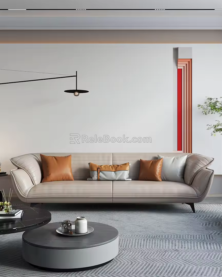 Modern double sofa coffee table combination 3d model
