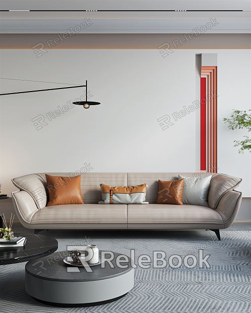 Modern double sofa sofa coffee table combination model