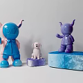 Unique Artistic Dolls Including Blue Pink Purple Horns And White Small Dog On Textured Bases