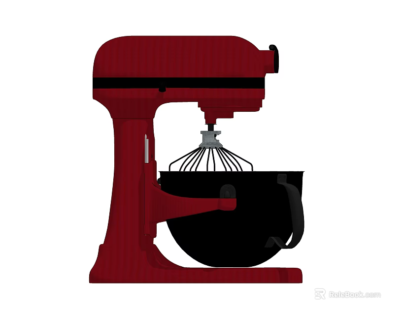 Red Stand Mixer With Black Mixing Bowl And Whisk For Kitchen Appliance Use 3d model 