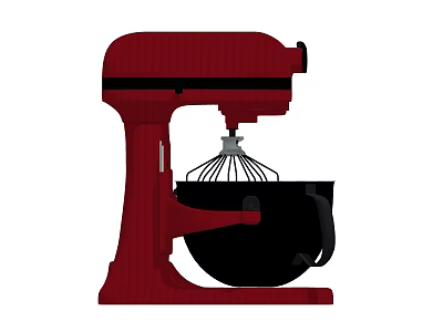 Red Stand Mixer With Black Mixing Bowl And Whisk For Kitchen Appliance Use 3d model