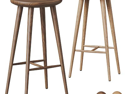 Simple Wooden Bar Stools Featuring Cross Leg Support And Natural Wood Tone Design 3d model