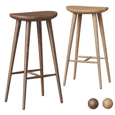 Simple Wooden Bar Stools Featuring Cross Leg Support And Natural Wood Tone Design 3d model