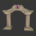 Detailed Architectural Stone Archway Structure With Decorative Columns And Purple Star Ornament