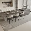 Stylish Modern Dining Table Set With Four Grey Chairs And Marble Top Near Kitchen Island