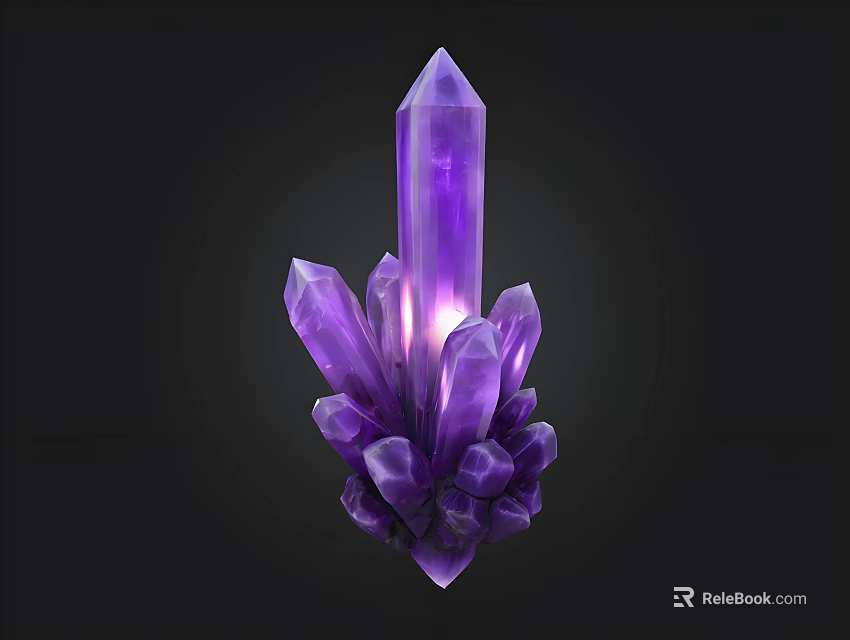 Vibrant Purple Crystal Cluster With Shiny Facets And Geometric Structure On Dark Background 3d model 
