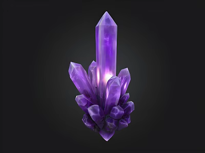 Vibrant Purple Crystal Cluster With Shiny Facets And Geometric Structure On Dark Background 3d model