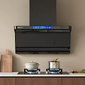 Modern Kitchen Interior With Black Range Hood Gas Stove And Cooking Tools
