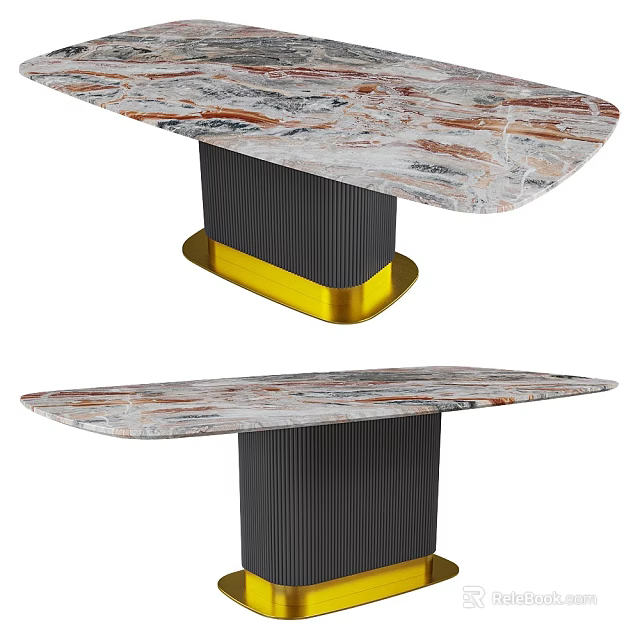 Elegant Dining Table With Marble Tabletop Black Legs And Gold Base 3d model 