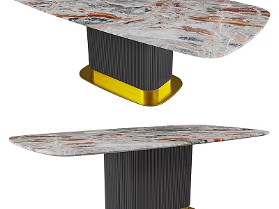 Elegant Dining Table With Marble Tabletop Black Legs And Gold Base 3d model