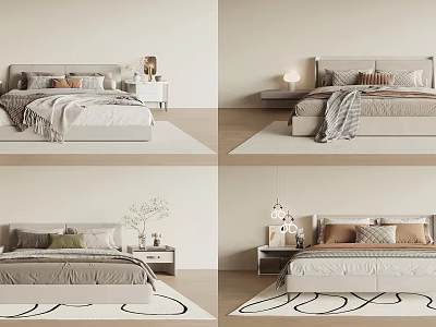 Modern Double Bed Interior With Soft Pillows Blankets Bedside Tables And Lamps 3d model
