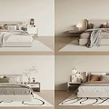 Modern Double Bed Interior With Soft Pillows Blankets Bedside Tables And Lamps