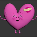 Pink Heart Cartoon Character With Bandage on Head Smiling Face and Arms Legs
