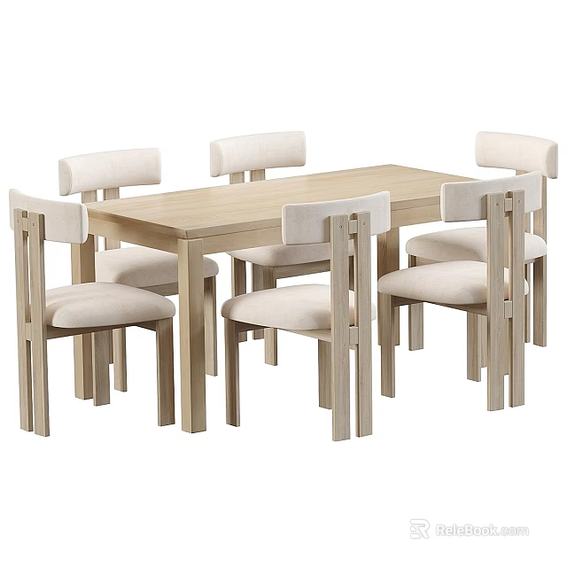 Modern Dining Chairs With Wooden Frame And Light Fabric Upholstery For Dining Table Set 3d model 