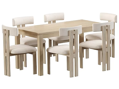 Modern Dining Chairs With Wooden Frame And Light Fabric Upholstery For Dining Table Set 3d model
