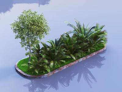 Lush Garden Greenery With Tree Palm Plants Grass And Brick Edge Arrangement 3d model