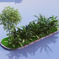 Lush Garden Greenery With Tree Palm Plants Grass And Brick Edge Arrangement