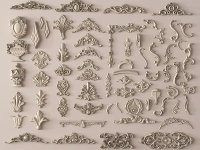 Carved Ornaments Collection With Floral Scroll Patterns Decorative Motifs And Intricate Designs 3d model