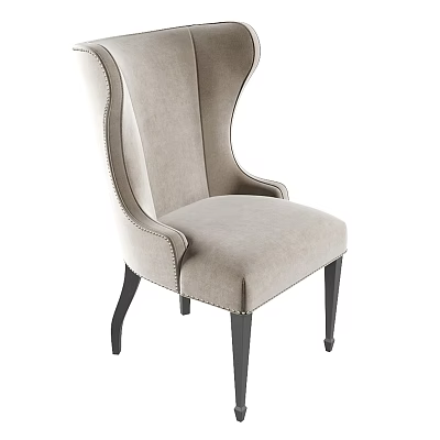 Elegant Wingback Dining Chair With Beige Fabric And Black Wooden Legs 3d model