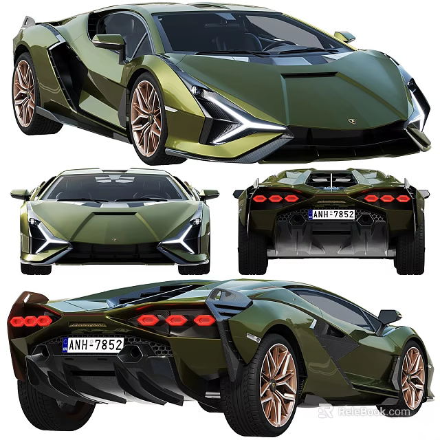 Green Sports Car Showcased In Multi Angle Views 3d model 