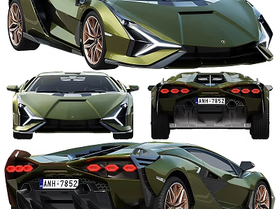 Green Sports Car Showcased In Multi Angle Views 3d model