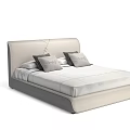 Modern Double Bed With Textured Upholstered Headboard Light Beige Mattress And Pillows