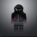 Lego Minifigure Dressed In Dark Hoodie With White Eyes Red Accents And Zipper Details