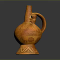 Orange Ceramic Jug With Decorative Patterns Unique Handle As Practical Household Item