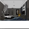 Modern Hotel Guest Room With Round Bed White Canopy Yellow Chair And White Horse Painting