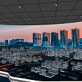 Futuristic Urban Cityscape With Skyscrapers Digital Grid Traffic Network And Night Lights