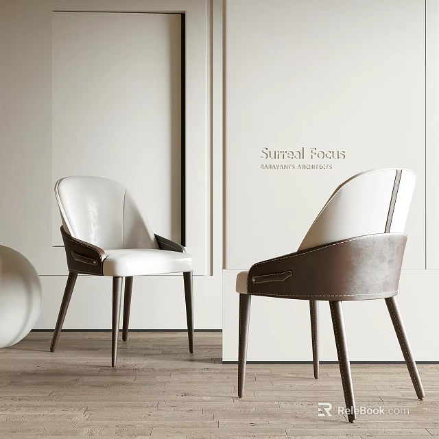 Modern Dining Chairs With White Leather Upholstery And Brown Wooden Legs 3d model 