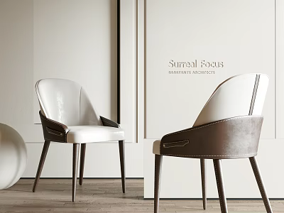 Modern Dining Chairs With White Leather Upholstery And Brown Wooden Legs 3d model