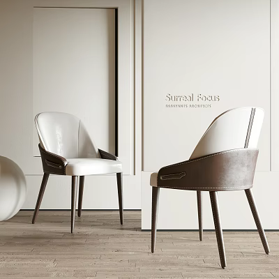 Modern Dining Chairs With White Leather Upholstery And Brown Wooden Legs 3d model