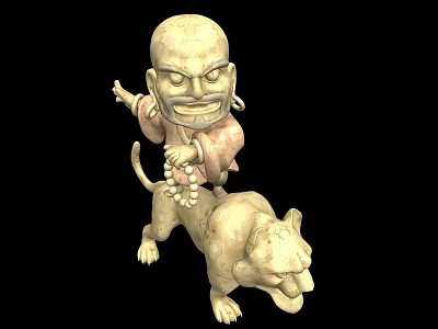 Traditional Style Sculpture Carving Of Human Figure Riding Tiger With Pearl Beads 3d model