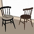 Bright Indoor Classic Wooden Chairs With Upholstered Seat Cushion By Window Blinds