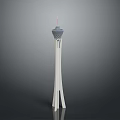Scenic White Tower With Blue Top And Red Spire Against Gray Background