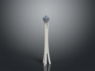 Scenic White Tower With Blue Top And Red Spire Against Gray Background 3d model