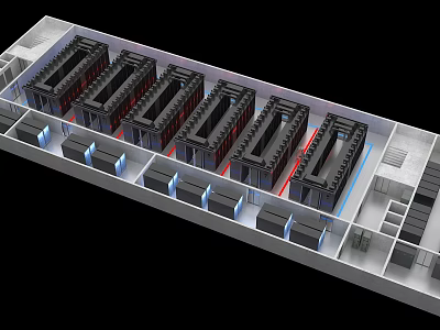 Data Center Server Racks Infrastructure With Blue Red Lights And Organized Layout 3d model