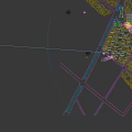 Detailed Aerial View Planning of Urban Area with High rise Buildings Green Spaces and River