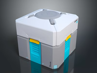 Modern White Gray Storage Box With Blue Doors Yellow Accents And Gray Top 3d model