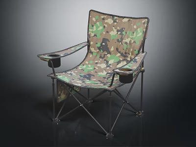 Portable Camouflage Folding Chair With Metal Frame And Armrest Cup Holders 3d model