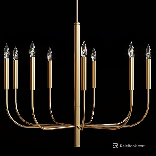 Golden Chandelier With Candle Shaped Lights And Crystal Details For Elegant Interior 3d model 