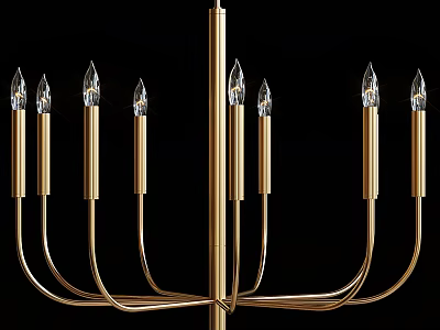 Golden Chandelier With Candle Shaped Lights And Crystal Details For Elegant Interior 3d model