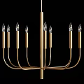 Golden Chandelier With Candle Shaped Lights And Crystal Details For Elegant Interior