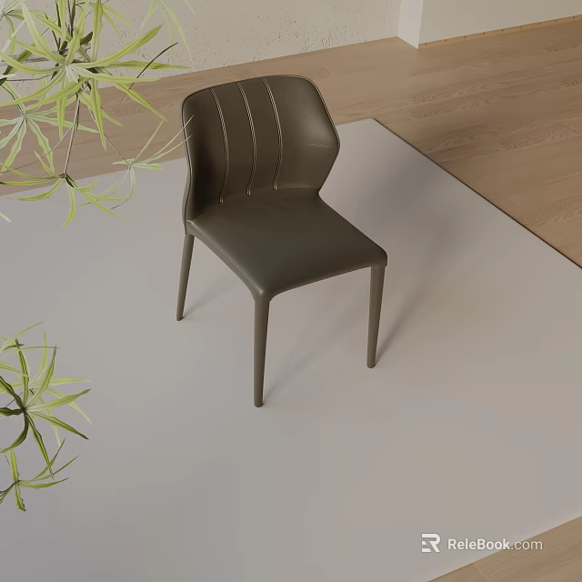 Modern Leisure Chair With Vertical Stripe Design And Green Plant Accents On Light Rug 3d model 