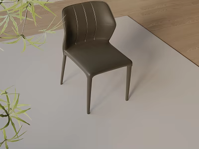 Modern Leisure Chair With Vertical Stripe Design And Green Plant Accents On Light Rug 3d model