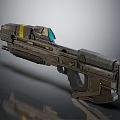 Futuristic Sci Fi Weapon With Yellow Stripe Blue Scope And Mechanical Structure 3d model