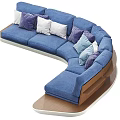 Modern Blue Sectional Sofa With Multiple Soft Pillows And Stylish Design Elements 3d model